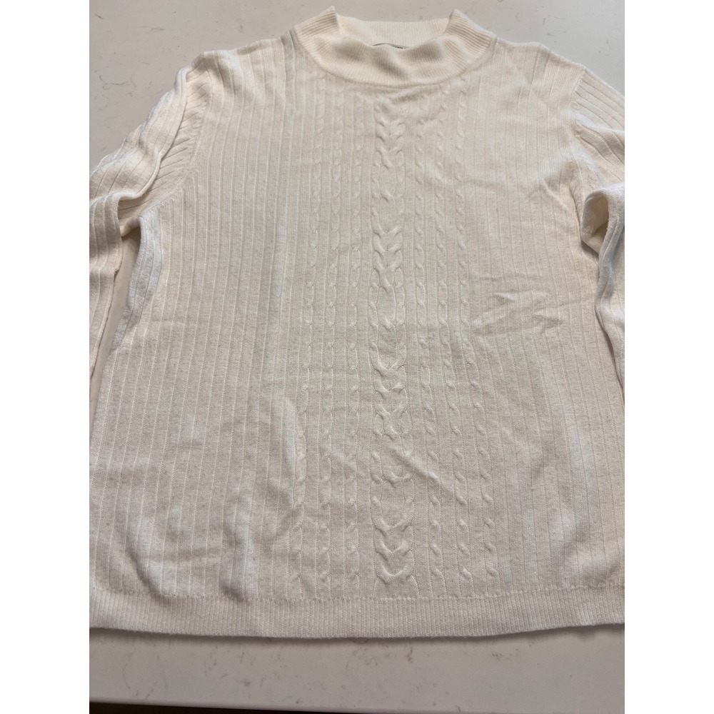 Carolyn Taylor Essentials Women Cream Ribbed Cable Knit Mock Neck Sweater Size M